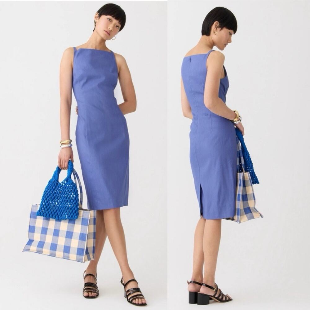 J. Crew High neck sheath dress Sz 20 stretch linen blend Noble Peri Minimalist